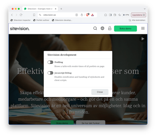 Screenshot with the bookmarklet's modal in view.